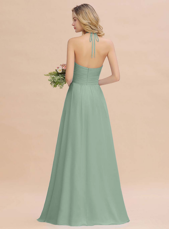 A-line Halter Backless Chiffon Floor-Length Dress-koscy