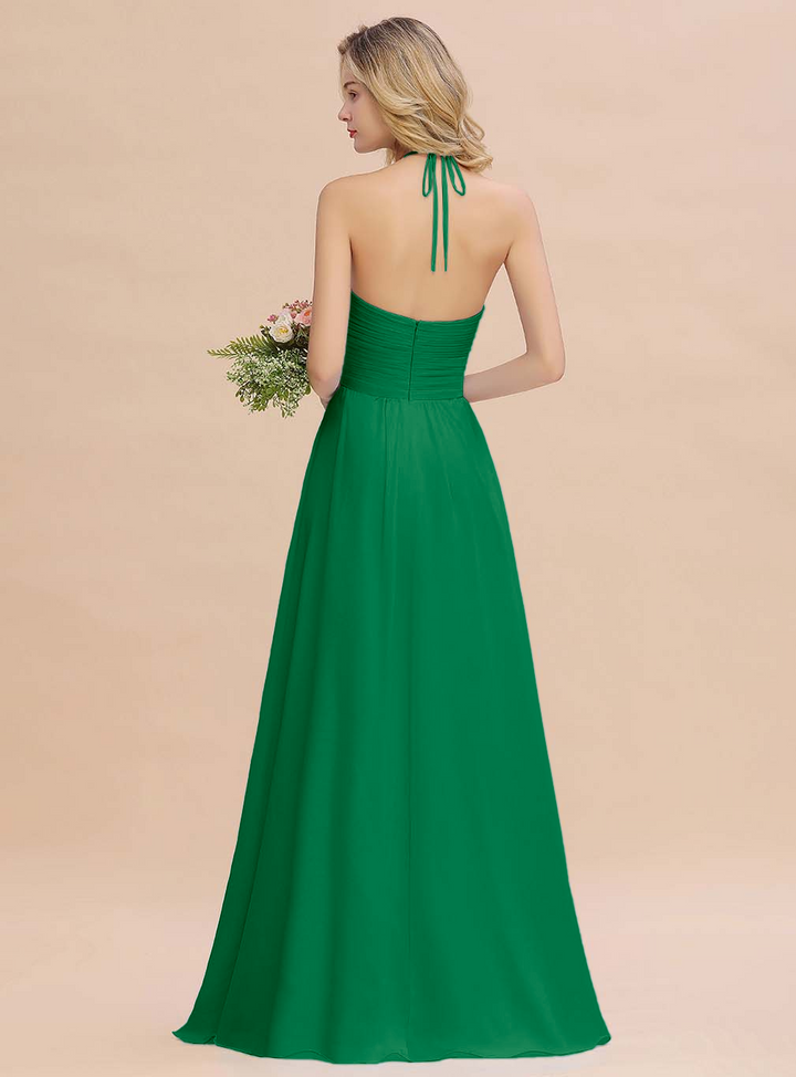 A-line Halter Backless Chiffon Floor-Length Dress-koscy