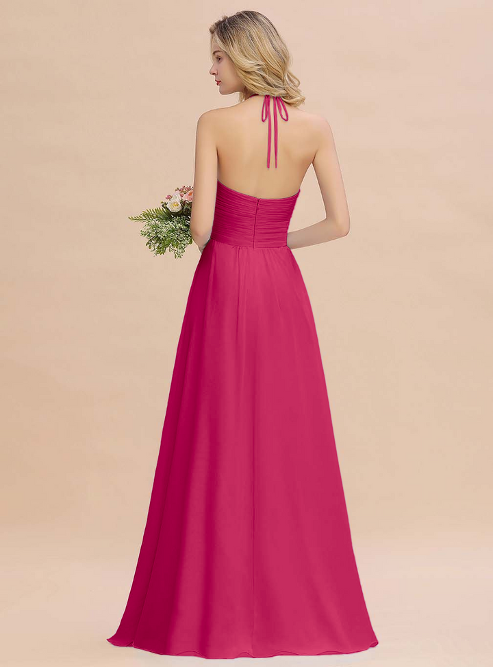 A-line Halter Backless Chiffon Floor-Length Dress-koscy