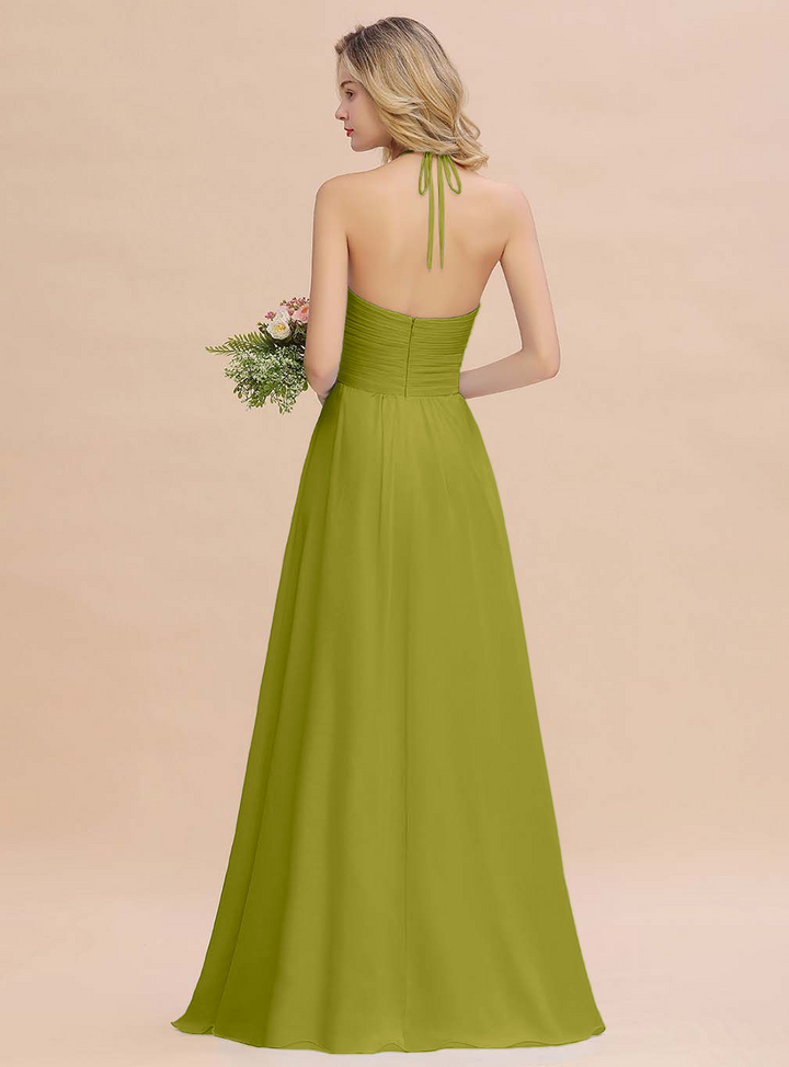 A-line Halter Backless Chiffon Floor-Length Dress-koscy