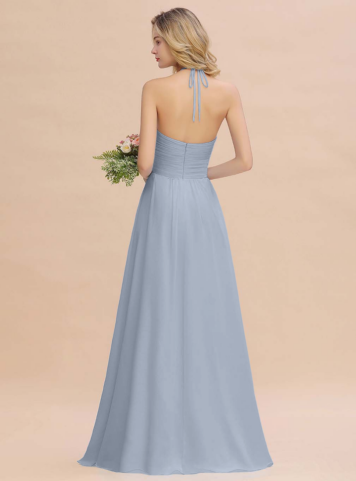 A-line Halter Backless Chiffon Floor-Length Dress-koscy