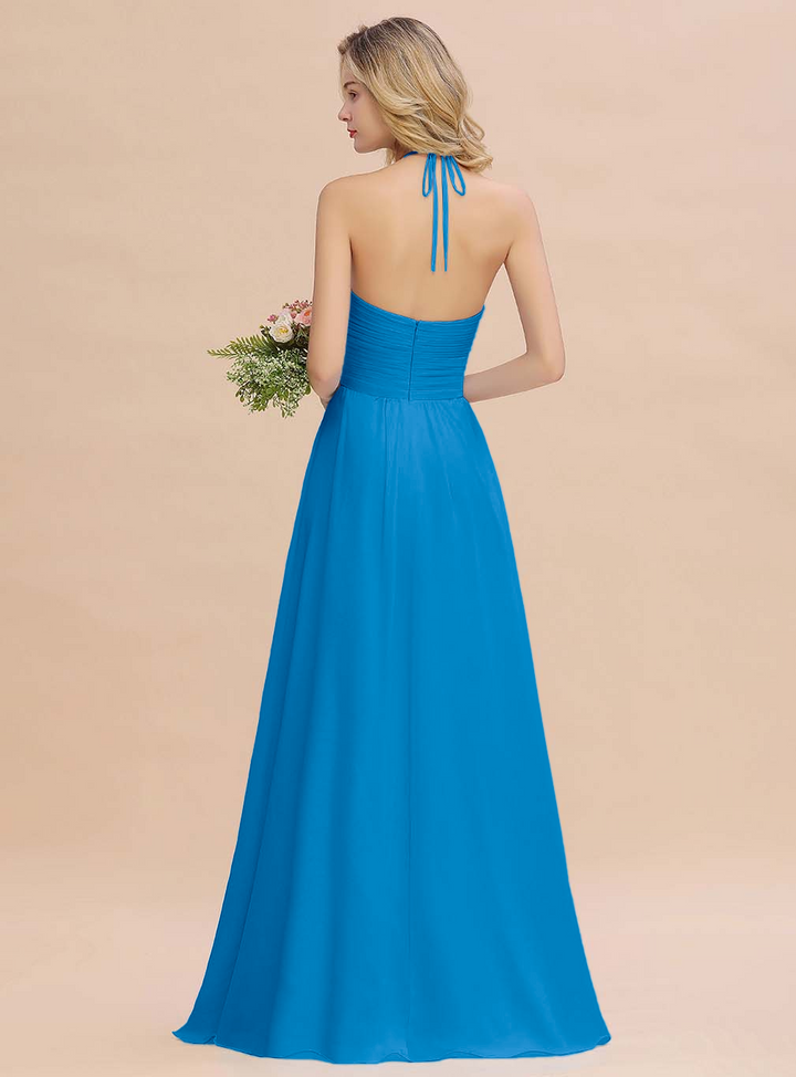 A-line Halter Backless Chiffon Floor-Length Dress-koscy