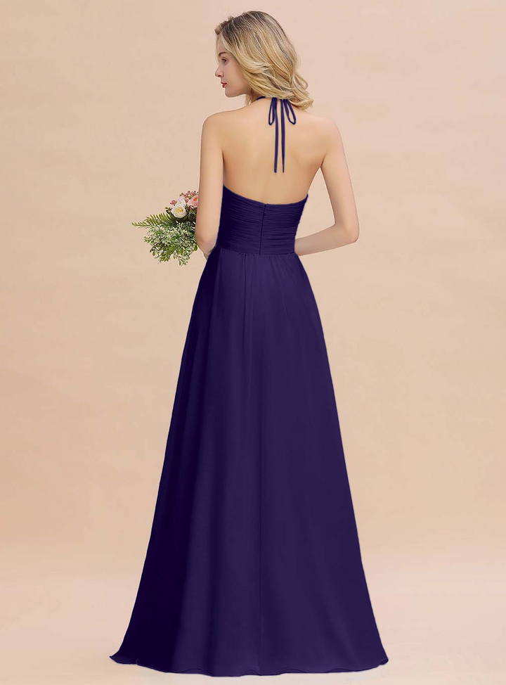 A-line Halter Backless Chiffon Floor-Length Dress-koscy