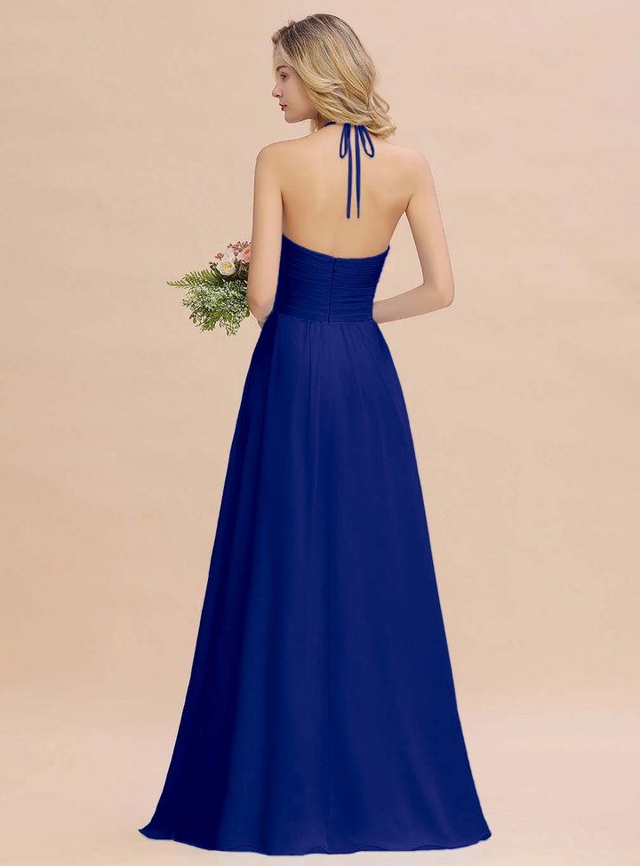 A-line Halter Backless Chiffon Floor-Length Dress-koscy