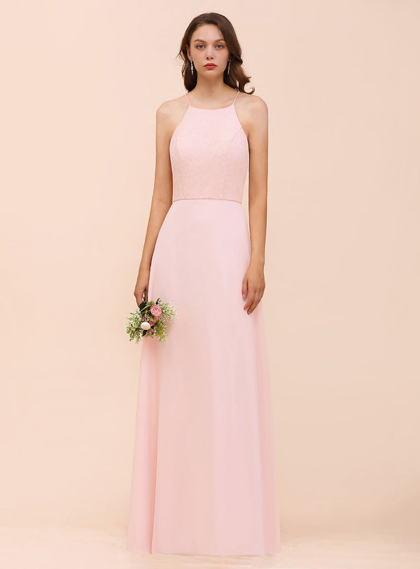 A-Line Halter Backless Lace Floor-Length Dress-koscy