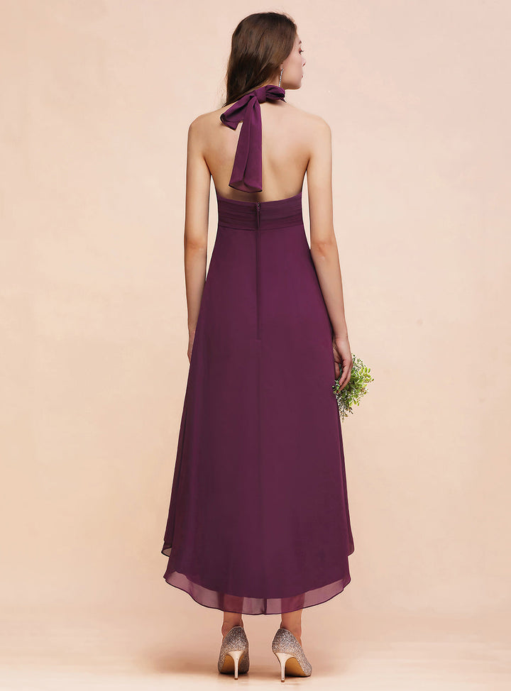 A-line Halter Chiffon Asymmetrical Dress Grape-koscy