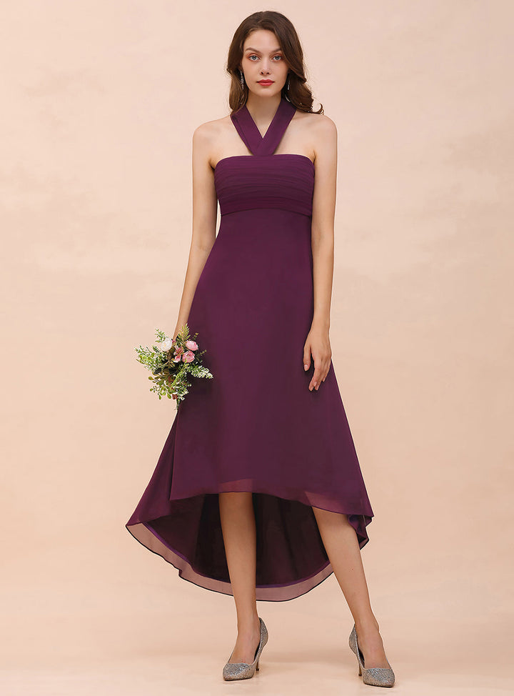 A-line Halter Chiffon Asymmetrical Dress Grape-koscy