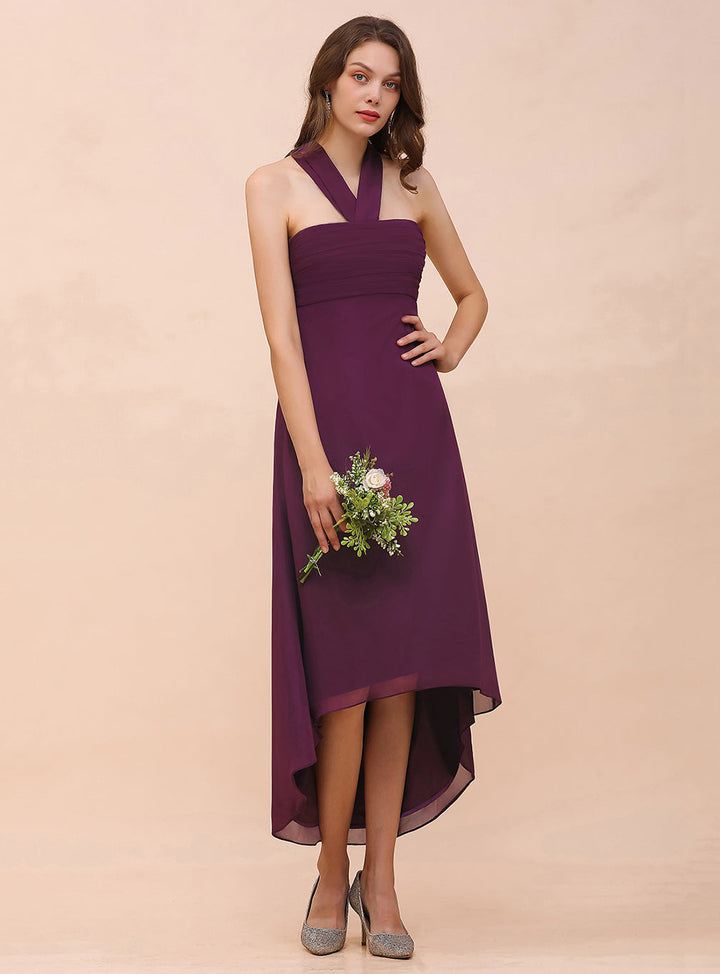 A-line Halter Chiffon Asymmetrical Dress Grape-koscy