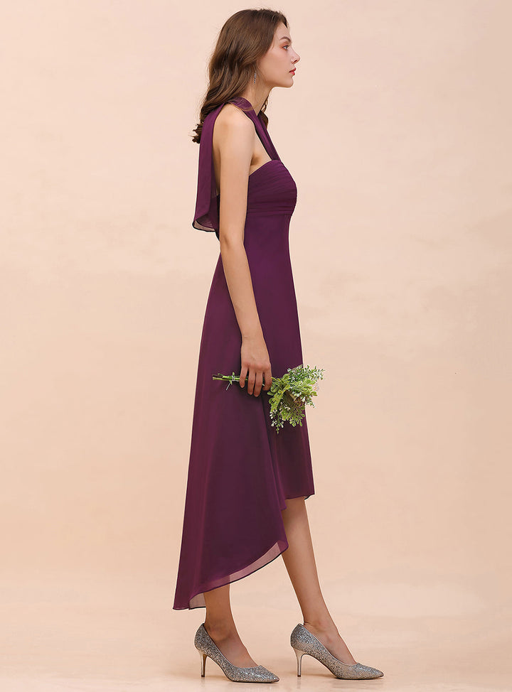 A-line Halter Chiffon Asymmetrical Dress Grape-koscy