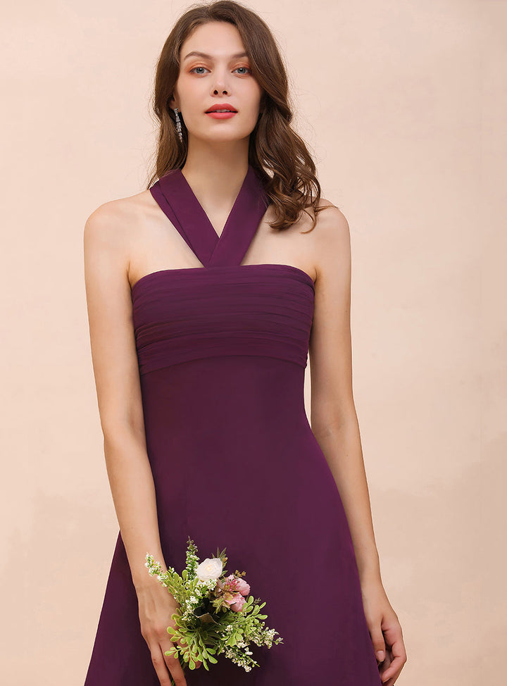 A-line Halter Chiffon Asymmetrical Dress Grape-koscy