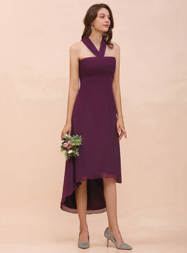 A-line Halter Chiffon Asymmetrical Dress Grape-koscy