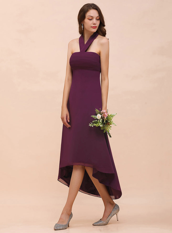 A-line Halter Chiffon Asymmetrical Dress Grape-koscy