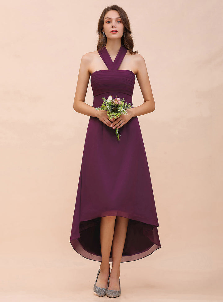 A-line Halter Chiffon Asymmetrical Dress Grape-koscy