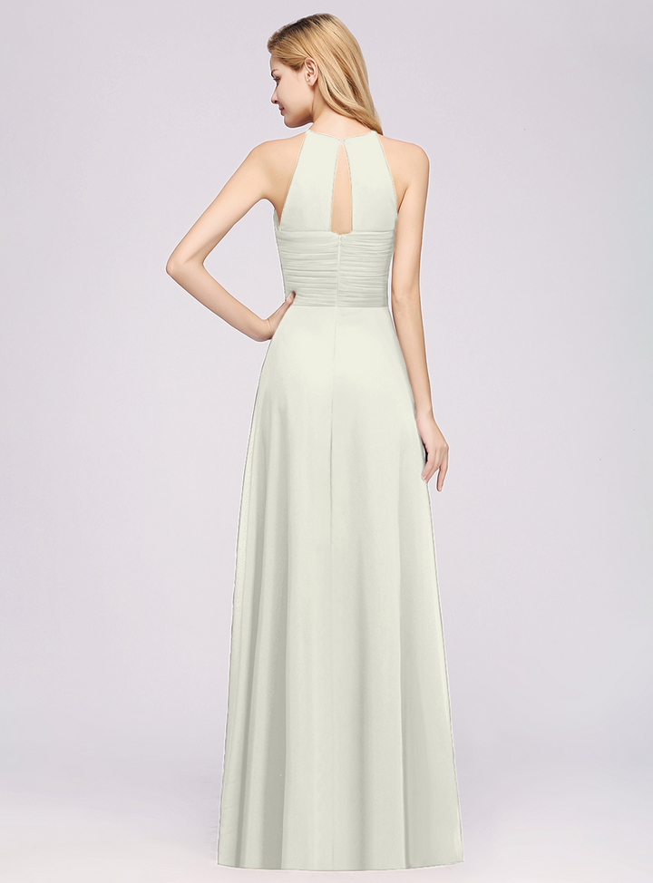 A-line Halter Ruched Chiffon Floor-Length Dress Crisscross-koscy