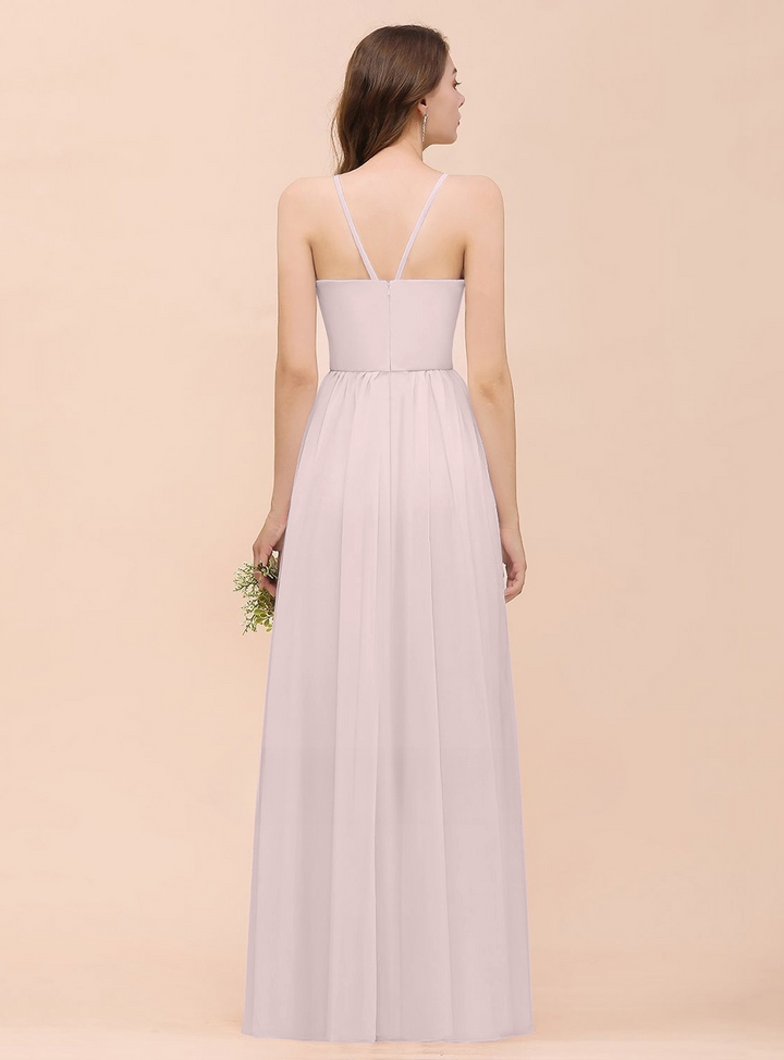 A-Line Halter Ruffle Sleeveless Floor-Length Dress-koscy