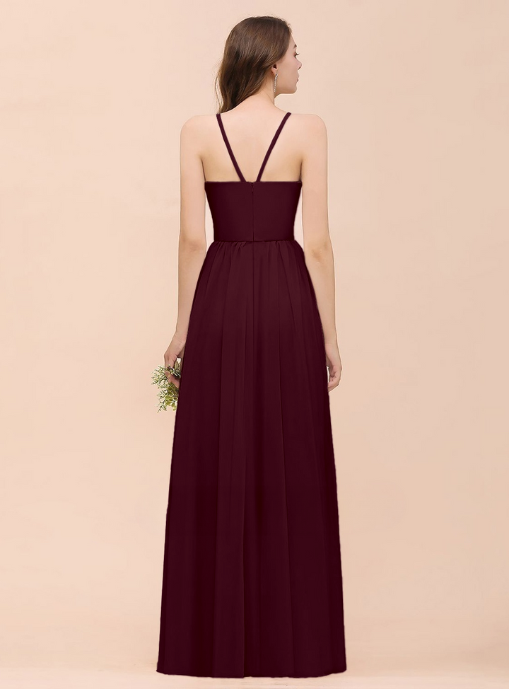 A-Line Halter Ruffle Sleeveless Floor-Length Dress-koscy