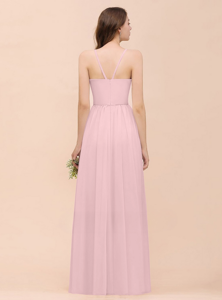 A-Line Halter Ruffle Sleeveless Floor-Length Dress-koscy