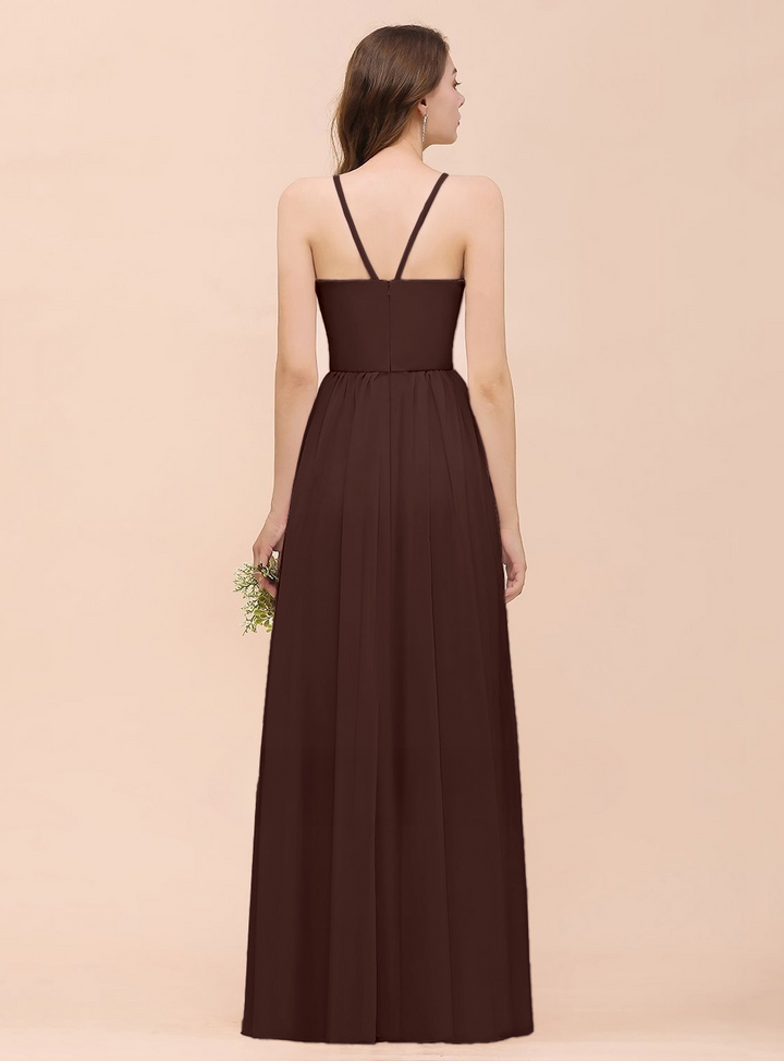 A-Line Halter Ruffle Sleeveless Floor-Length Dress-koscy