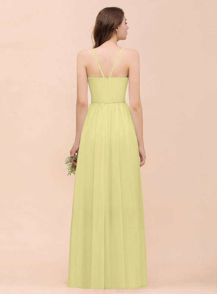 A-Line Halter Ruffle Sleeveless Floor-Length Dress-koscy