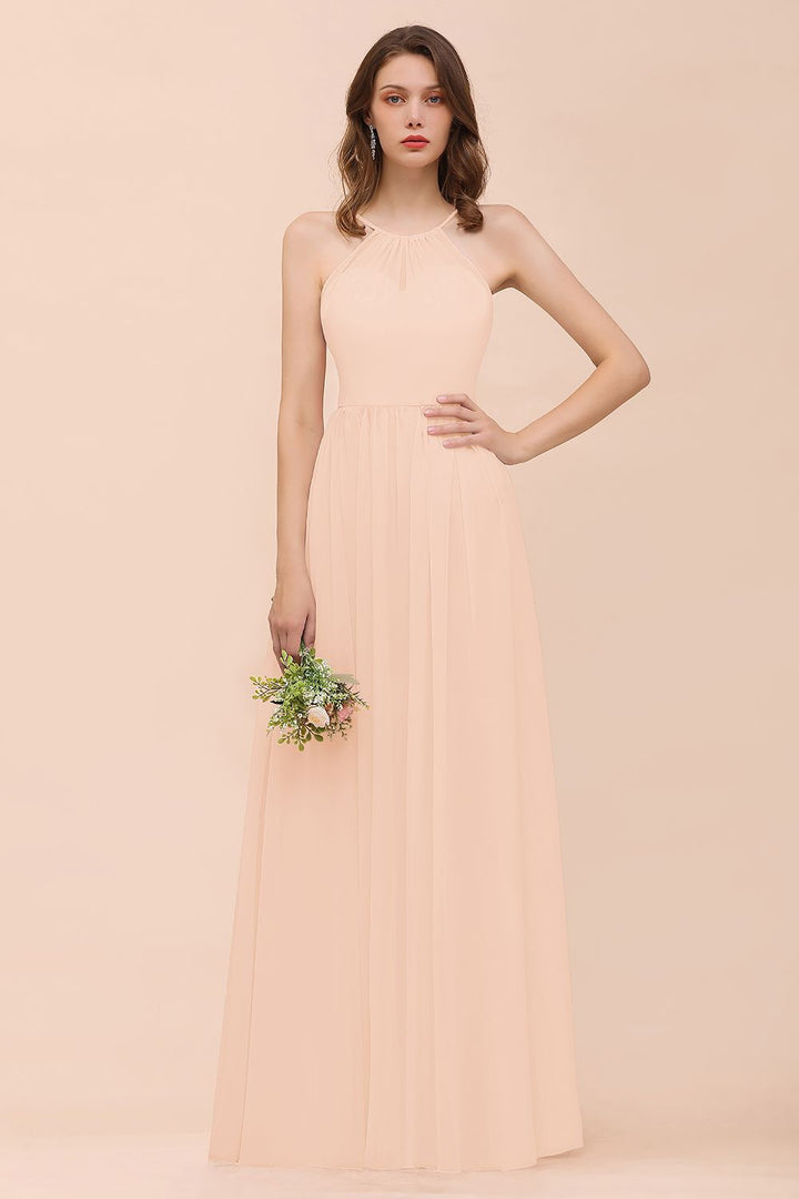 A-Line Halter Ruffle Sleeveless Floor-Length Dress-koscy