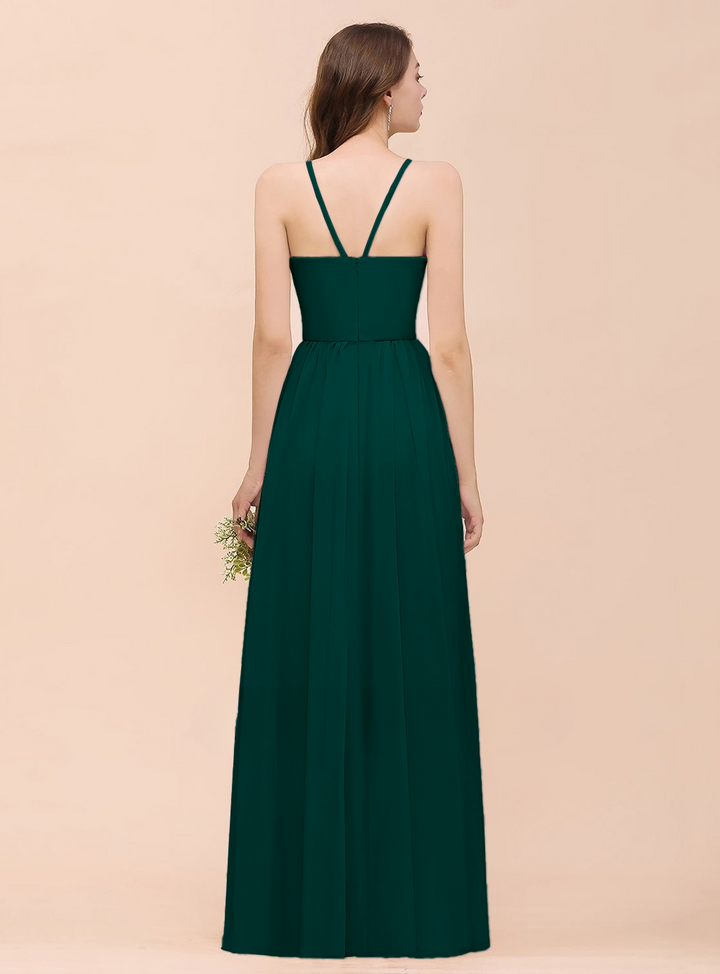 A-Line Halter Ruffle Sleeveless Floor-Length Dress-koscy