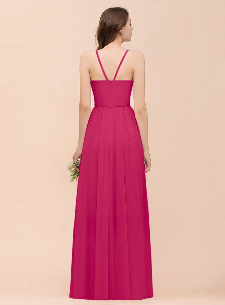 A-Line Halter Ruffle Sleeveless Floor-Length Dress-koscy