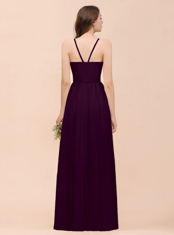 A-Line Halter Ruffle Sleeveless Floor-Length Dress-koscy