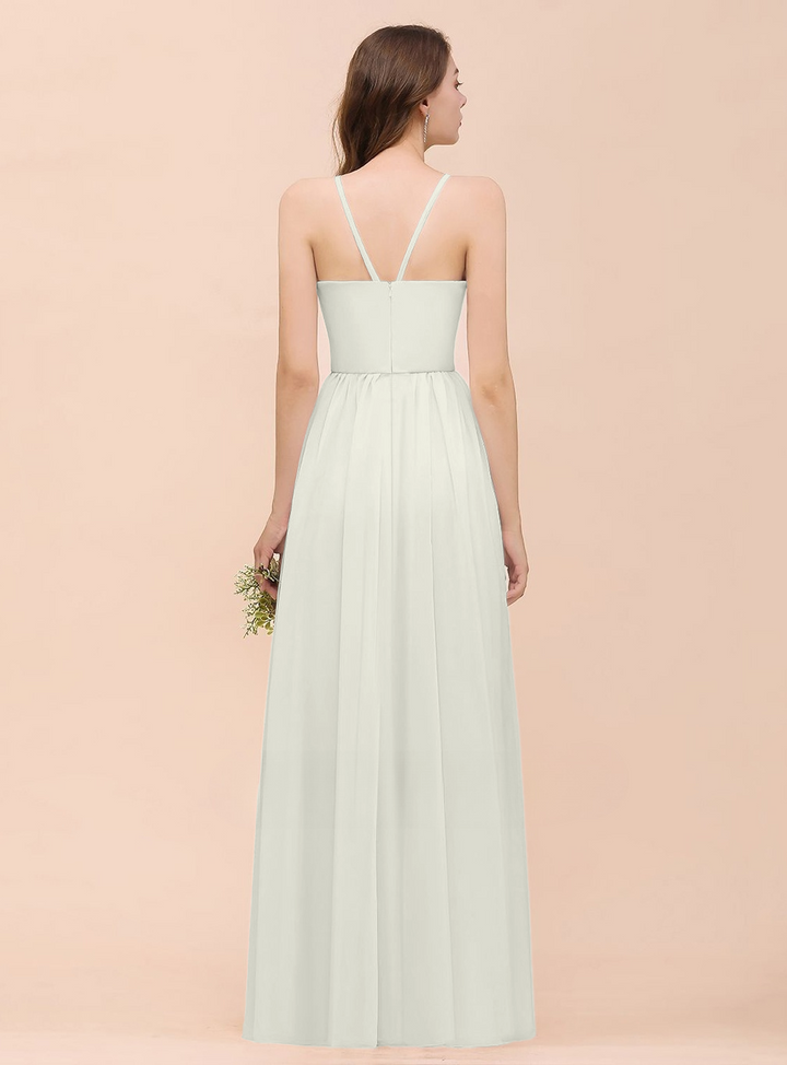 A-Line Halter Ruffle Sleeveless Floor-Length Dress-koscy