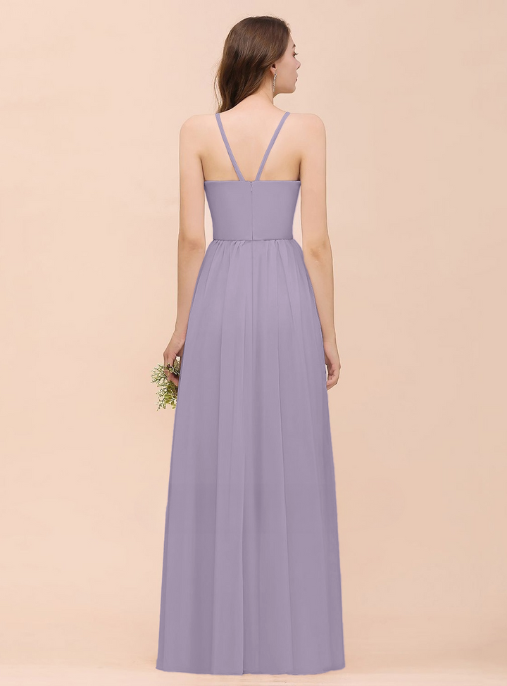 A-Line Halter Ruffle Sleeveless Floor-Length Dress-koscy