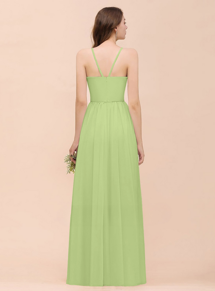 A-Line Halter Ruffle Sleeveless Floor-Length Dress-koscy