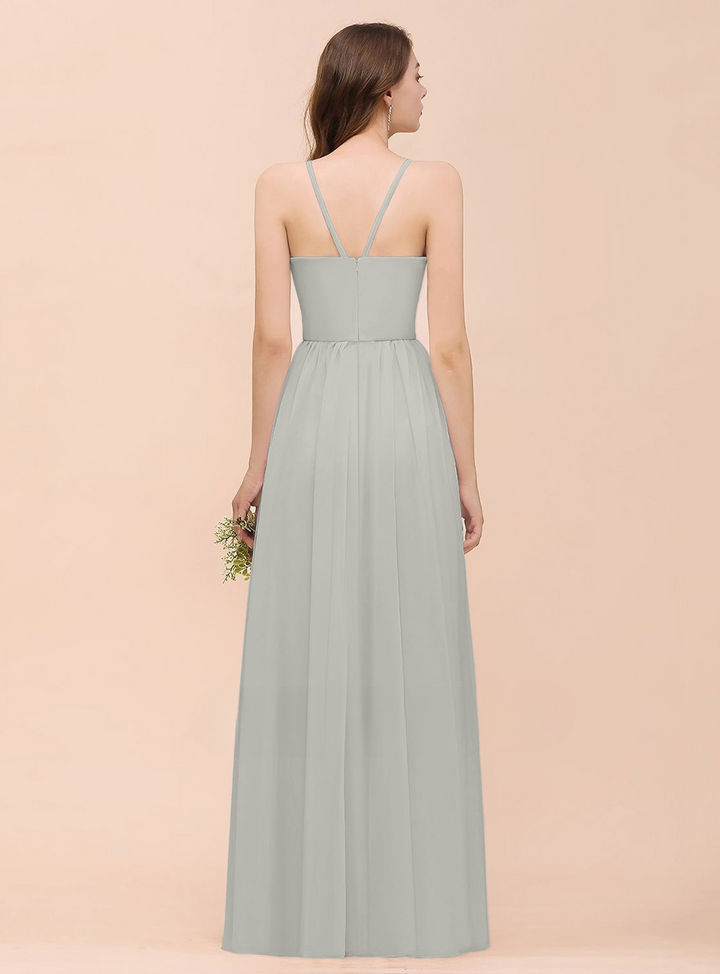 A-Line Halter Ruffle Sleeveless Floor-Length Dress-koscy