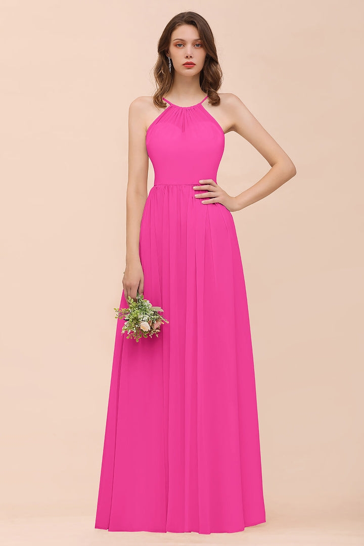 A-Line Halter Ruffle Sleeveless Floor-Length Dress-koscy