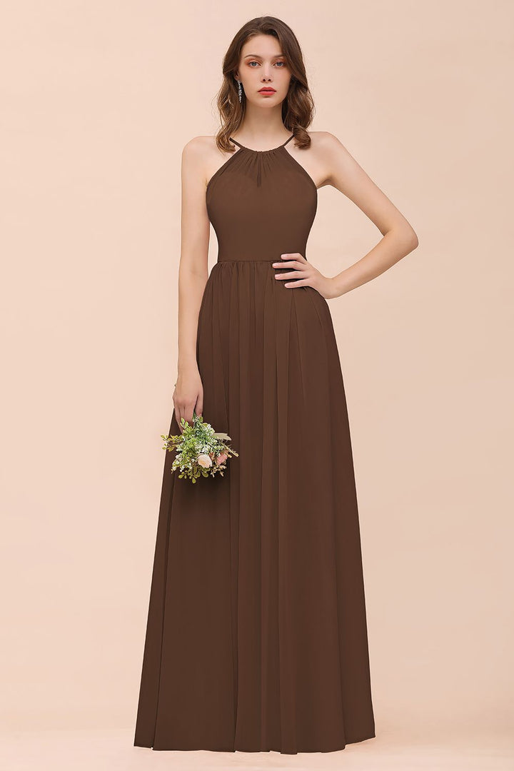 A-Line Halter Ruffle Sleeveless Floor-Length Dress-koscy