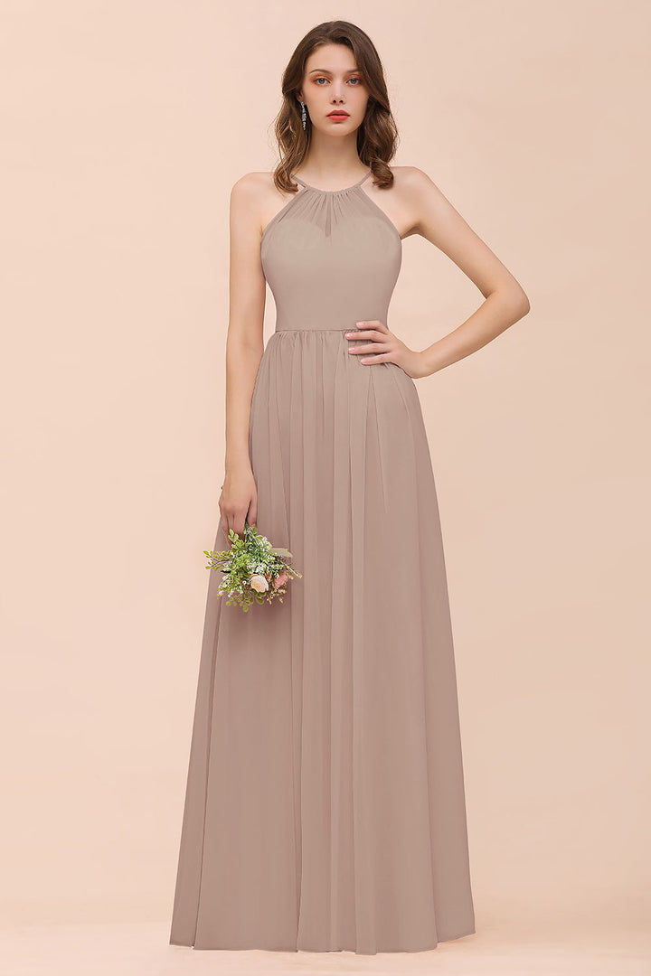 A-Line Halter Ruffle Sleeveless Floor-Length Dress-koscy