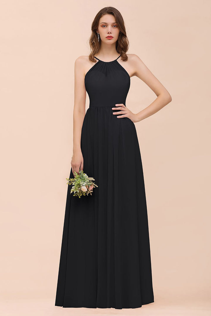 A-Line Halter Ruffle Sleeveless Floor-Length Dress-koscy