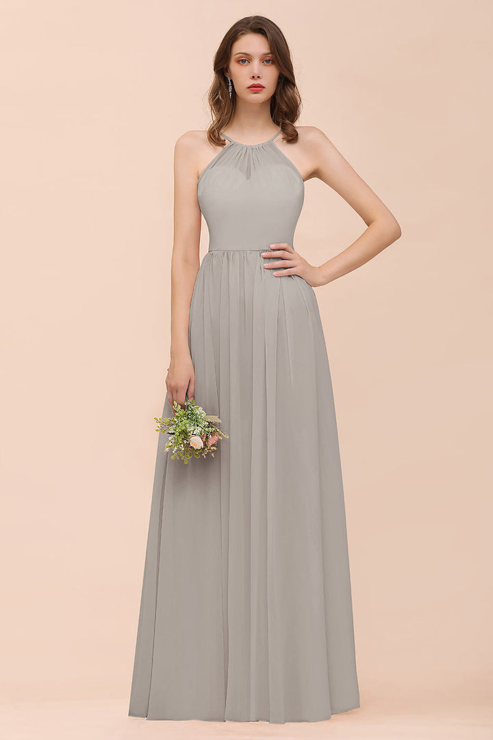 A-Line Halter Ruffle Sleeveless Floor-Length Dress-koscy