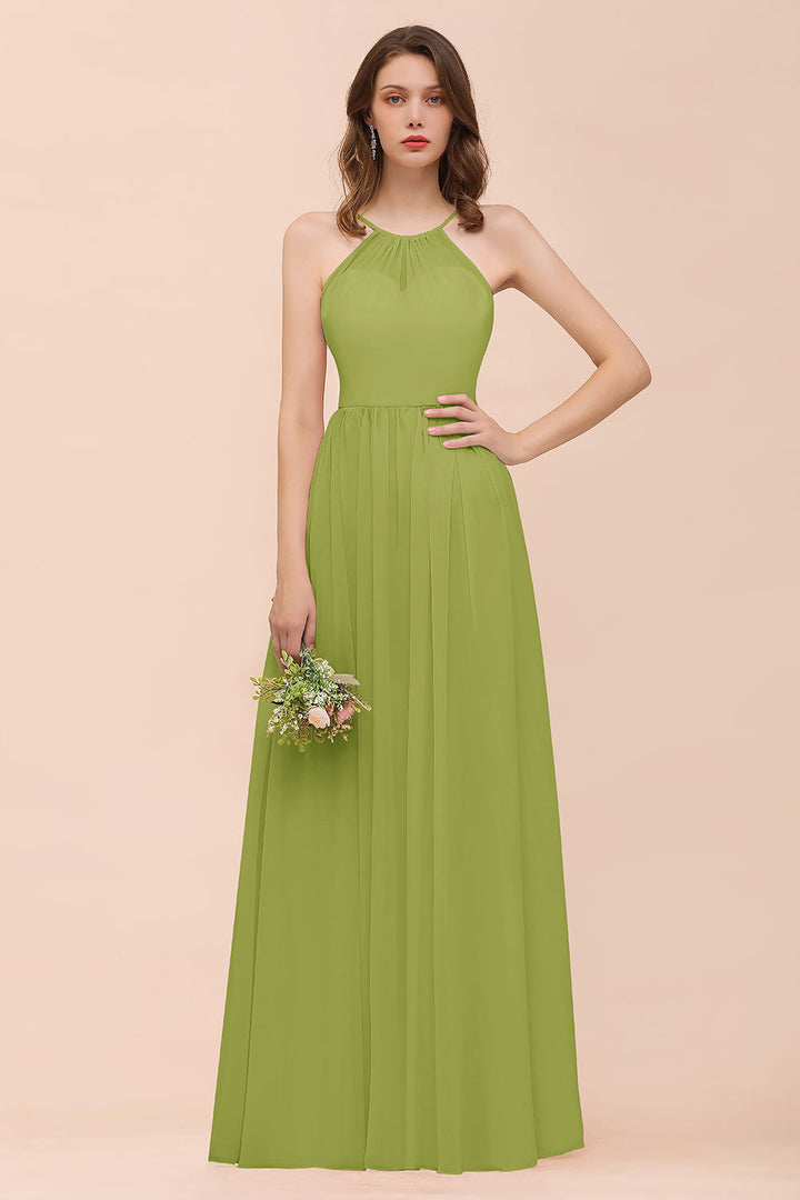 A-Line Halter Ruffle Sleeveless Floor-Length Dress-koscy