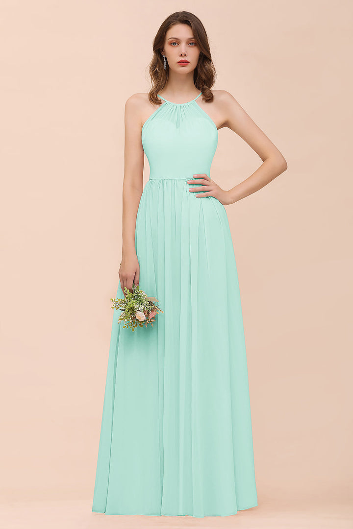 A-Line Halter Ruffle Sleeveless Floor-Length Dress-koscy