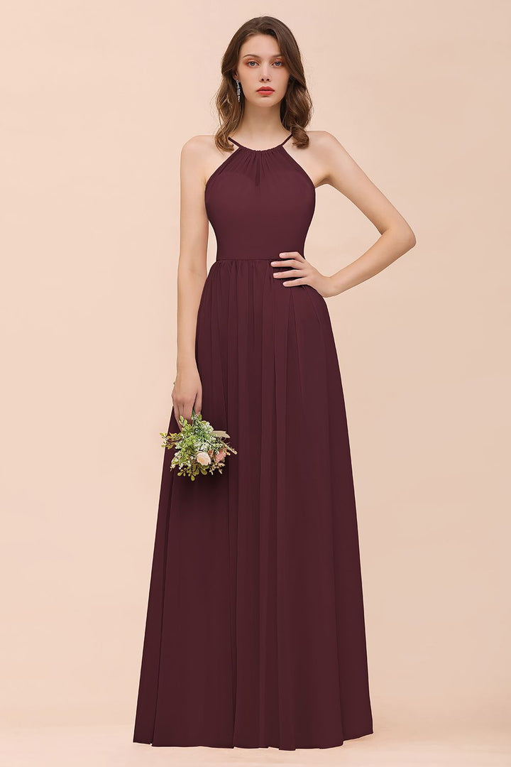 A-Line Halter Ruffle Sleeveless Floor-Length Dress-koscy