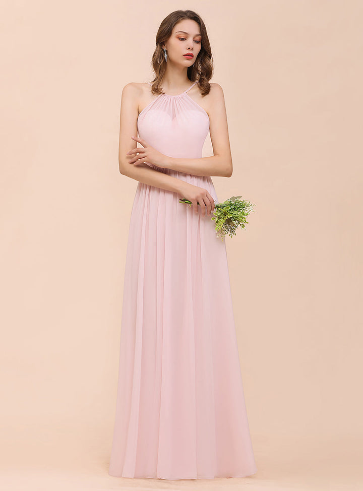 A-Line Halter Ruffle Sleeveless Floor-Length Dress-koscy