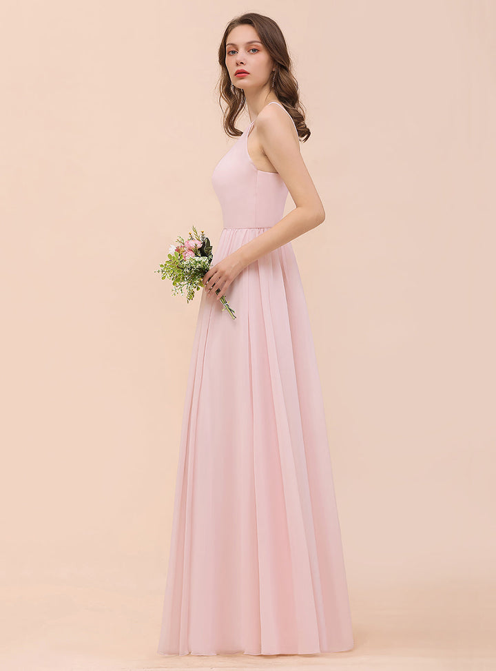 A-Line Halter Ruffle Sleeveless Floor-Length Dress-koscy