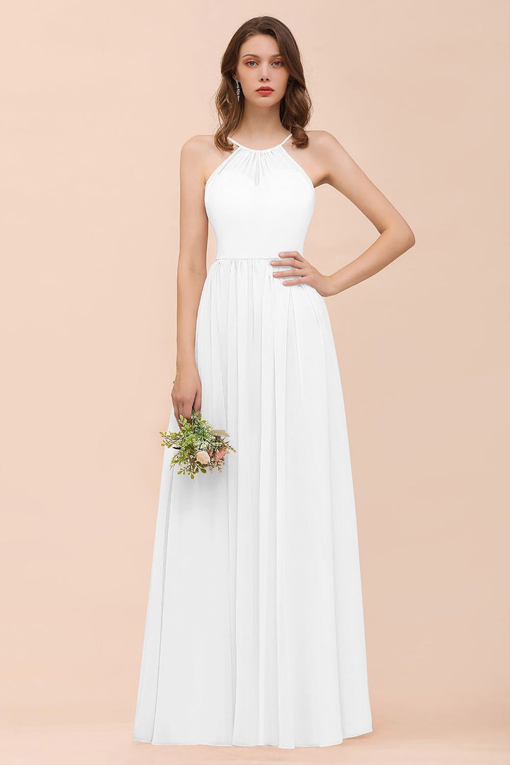 A-Line Halter Ruffle Sleeveless Floor-Length Dress-koscy