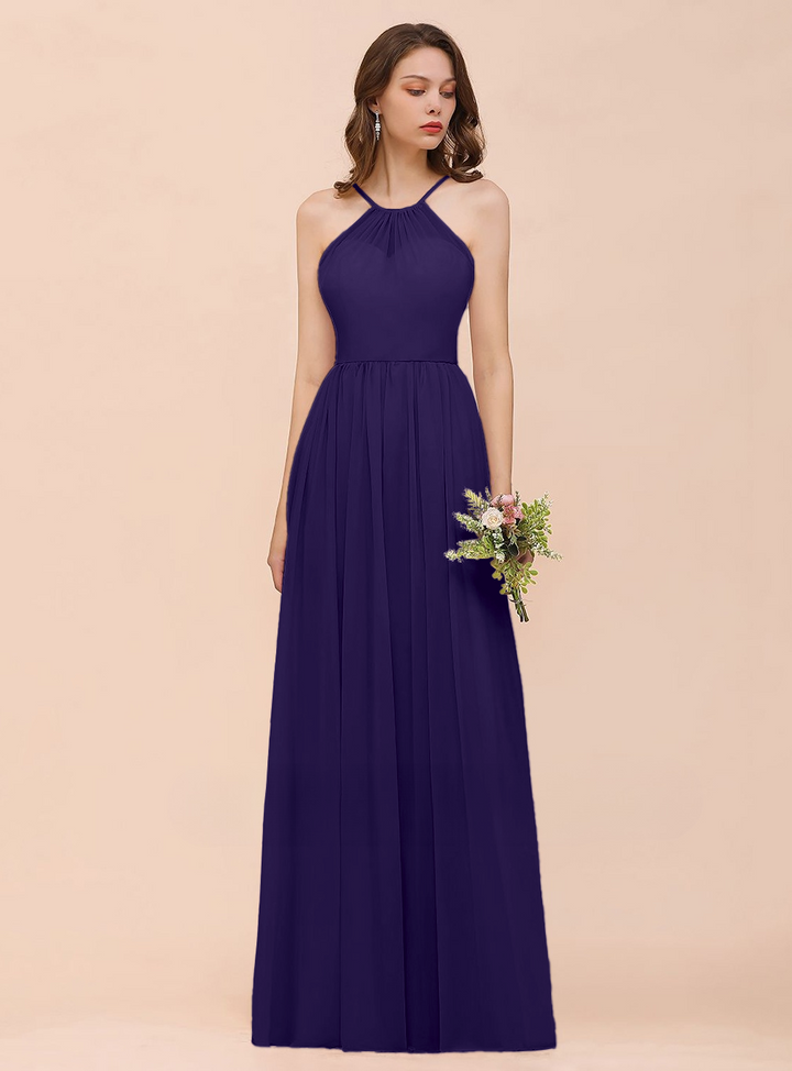 A-Line Halter Ruffle Sleeveless Floor-Length Dress-koscy