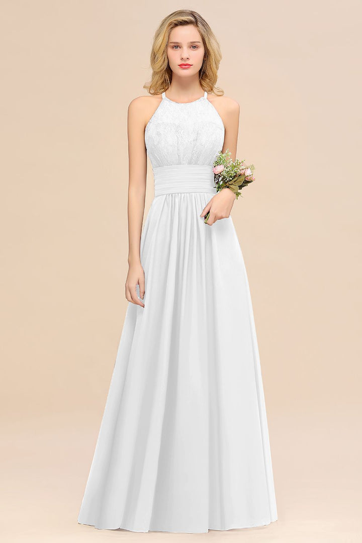 A-Line Halter Ruffles Sleeveless Floor-Length Dress-koscy