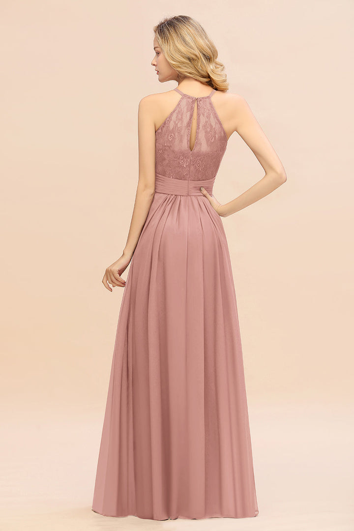 A-Line Halter Ruffles Sleeveless Floor-Length Dress-koscy