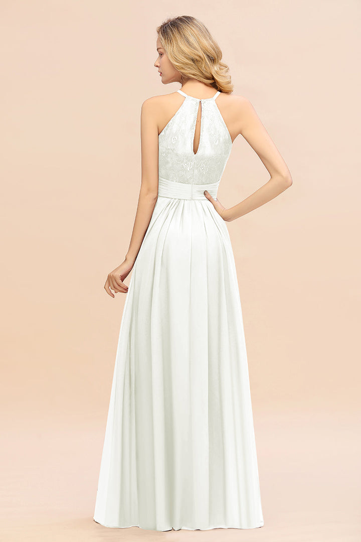 A-Line Halter Ruffles Sleeveless Floor-Length Dress-koscy