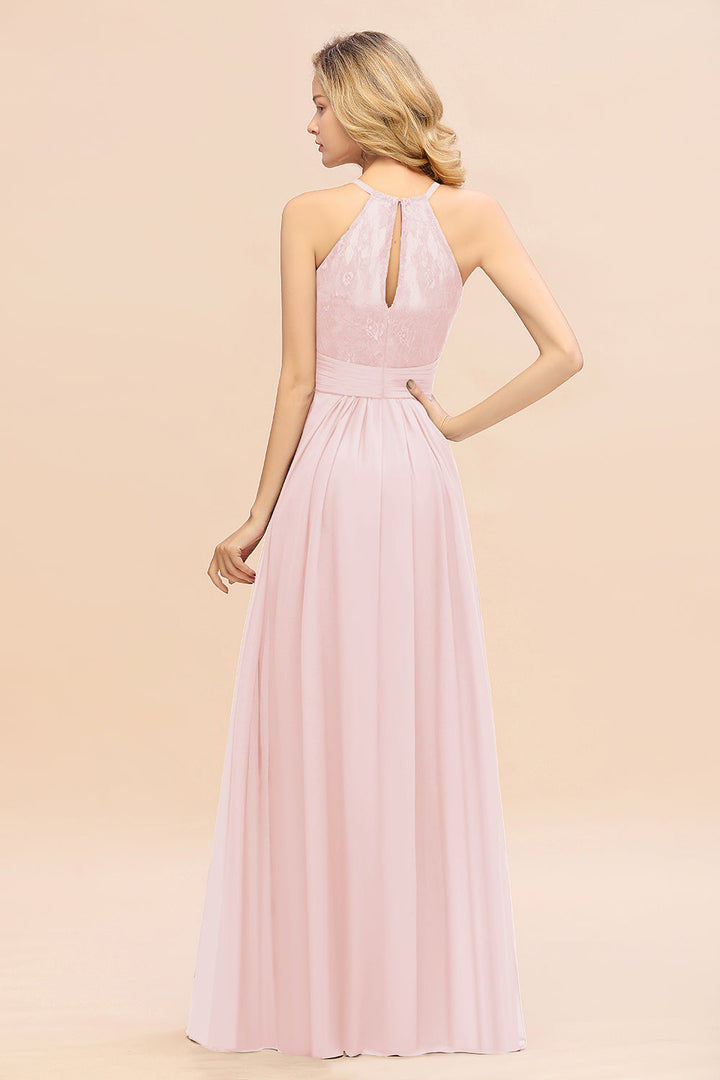 A-Line Halter Ruffles Sleeveless Floor-Length Dress-koscy