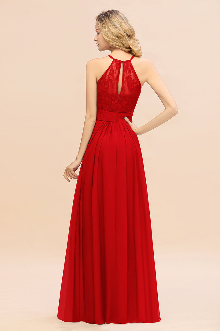 A-Line Halter Ruffles Sleeveless Floor-Length Dress-koscy