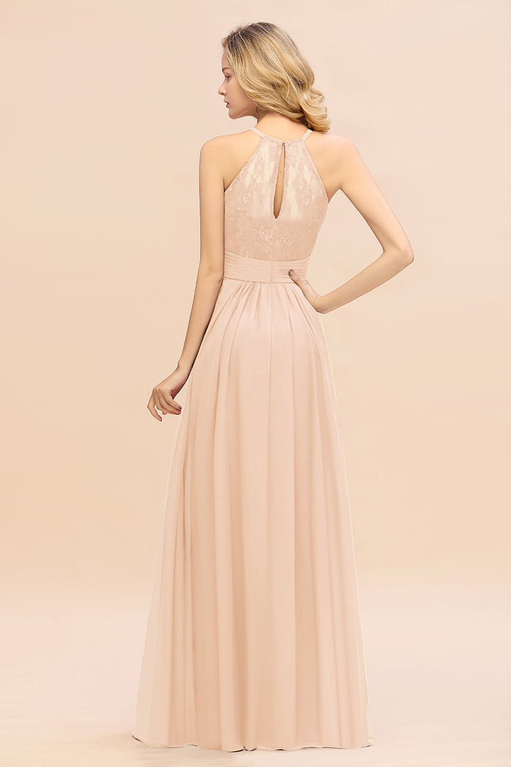 A-Line Halter Ruffles Sleeveless Floor-Length Dress-koscy