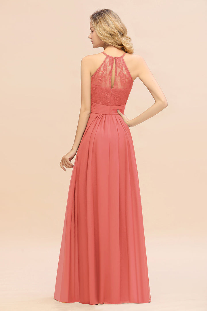 A-Line Halter Ruffles Sleeveless Floor-Length Dress-koscy